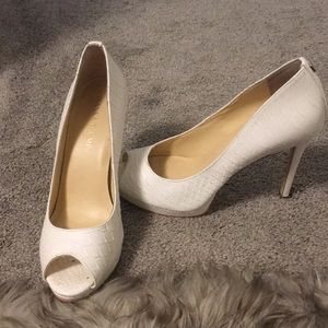 White platform heels